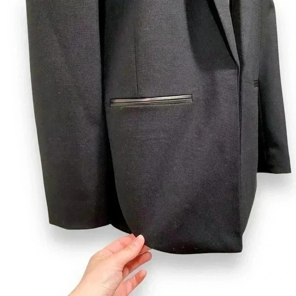 NWT Alexander Wang Virgin Wool Black Open Front Blazer Jacket Leather Trim 8 - Picture 9 of 12